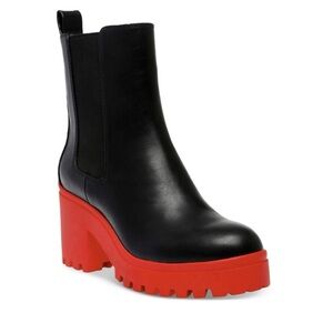 Wild Pair Brooklan Faux Black and Red Chunky Heeled Boots